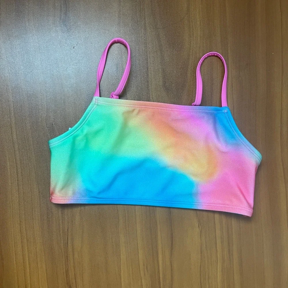 Cat & Jack Girls Rainbow Tie Dye 2-Piece Swimsuit UPF 50+ Large Size 10/12